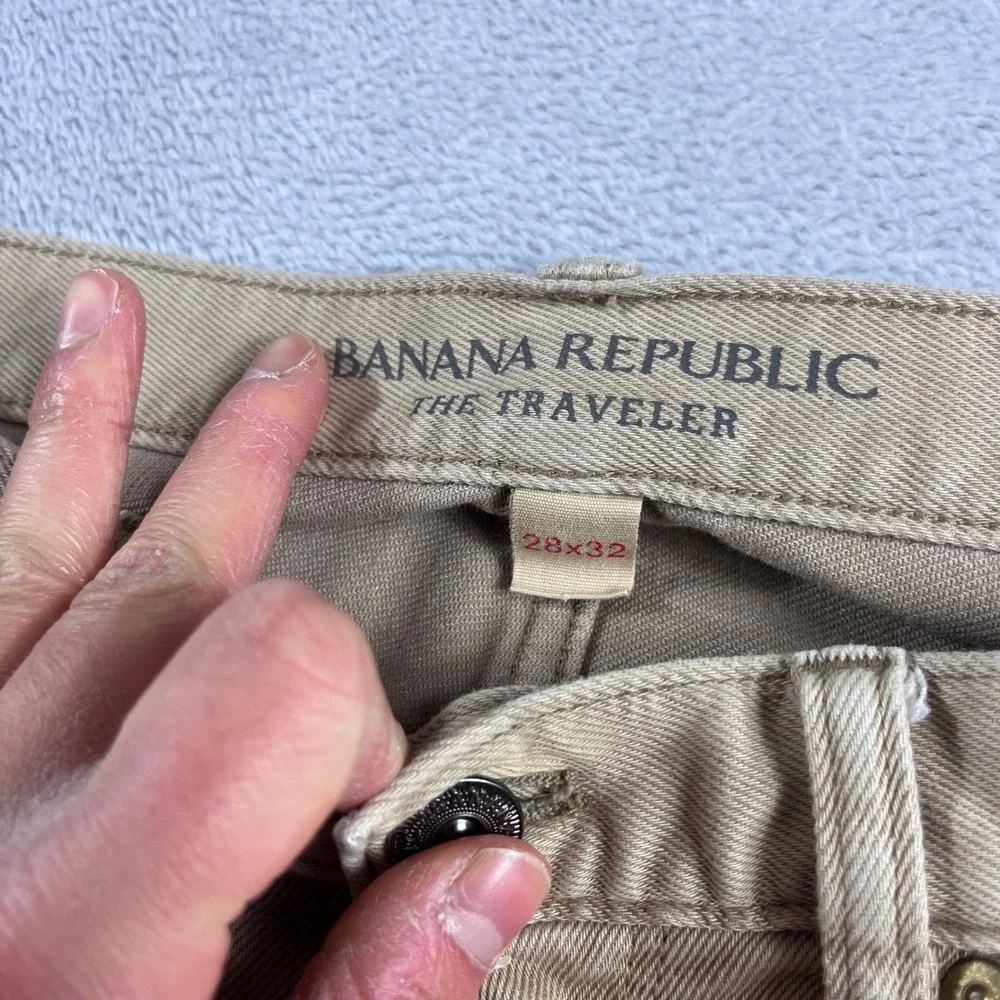 Banana Republic Traveler Pants Mens 28x32 Slim Fit Khaki Tan Stretch‎ Chino